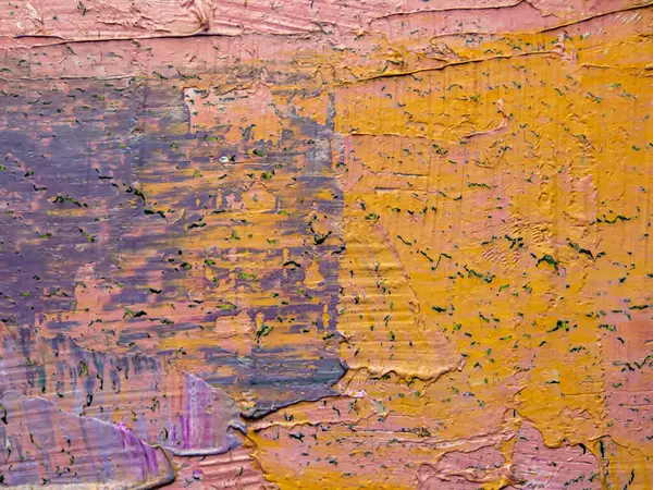 画布上的油画表面色彩艳丽 绘画艺术品的制作 多彩的质感摘要背景 画布上有橙色 粉色紫色的油画 — 图库照片