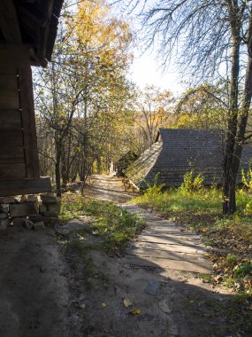 Ulusal Halk Mimarisi Müzesi ve Ukrayna Hayatı. Geleneksel ahşap evler, Pyrohiv, Kyiv, Ukrayna. Açık hava müzesi, doğa rezervi..