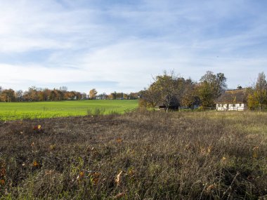 Ulusal Halk Mimarisi Müzesi ve Ukrayna Hayatı. Geleneksel ahşap evler, Pyrohiv, Kyiv, Ukrayna. Açık hava müzesi, doğa rezervi..