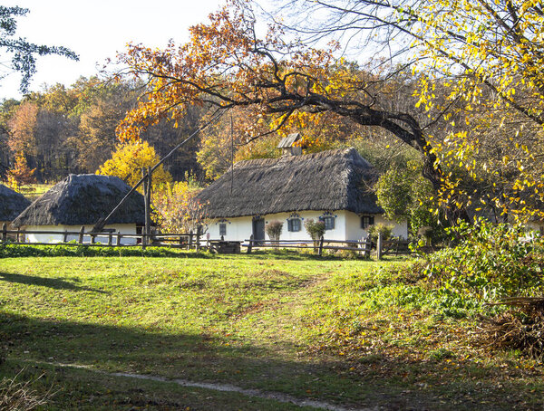 National Museum of Folk Architecture and Life of Ukraine. Traditional wooden houses, Pyrohiv, Kyiv, Ukraine. Open-air museum, nature reserve.