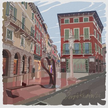 Aşk şehri, Romeo ve Juliet. Verona Caddesi, İtalya. Verona 'da kalp heykeli.