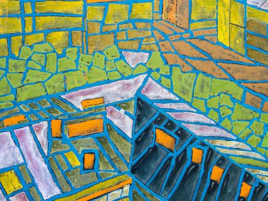 Tablo üzerinde akrilik resmin soyut çok renkli arkaplanı. Tablonun ayrıntıları