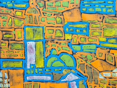 Tablo üzerinde akrilik resmin soyut çok renkli arkaplanı. Tablonun ayrıntıları