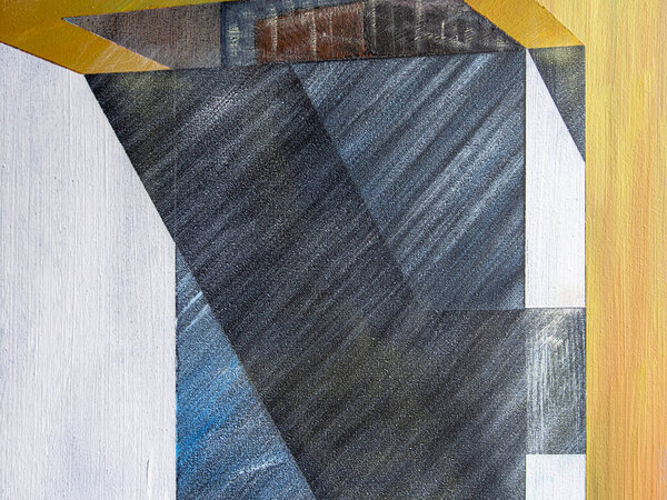 White architectural structures. Visualization of the architectural project. Acrylic painting. Penthouse in Rio de Janeiro, terrace. View of the favelas.