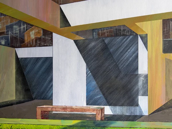 Beyaz mimari yapılar. Mimari projenin görselleştirilmesi. Akrilik resim. Rio de Janeiro 'daki teras katı. Kenar mahallelerin manzarası.