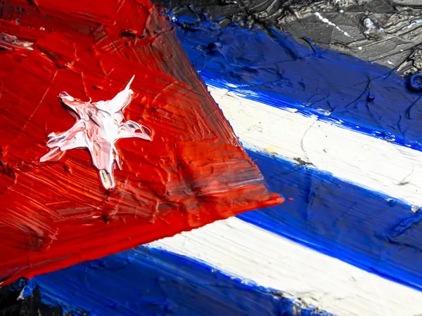 Küba 'nın fırça boyalı bayrağı. Küba 'nın el yapımı bayrağı.