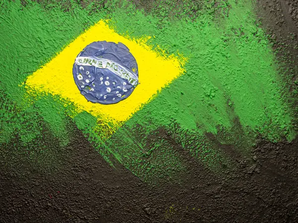Brezilya 'nın fırça boyalı bayrağı. Brezilya 'nın el yapımı bayrağı.