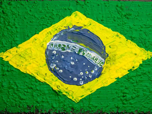 Brezilya 'nın fırça boyalı bayrağı. Brezilya 'nın el yapımı bayrağı.
