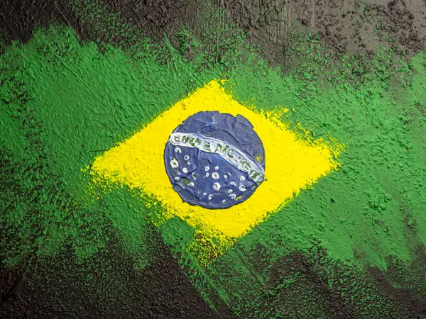 Brezilya 'nın fırça boyalı bayrağı. Brezilya 'nın el yapımı bayrağı.