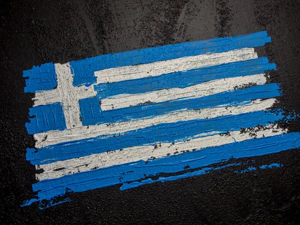 Yunanistan 'ın fırça boyalı bayrağı. Yunanistan 'ın el yapımı bayrağı.