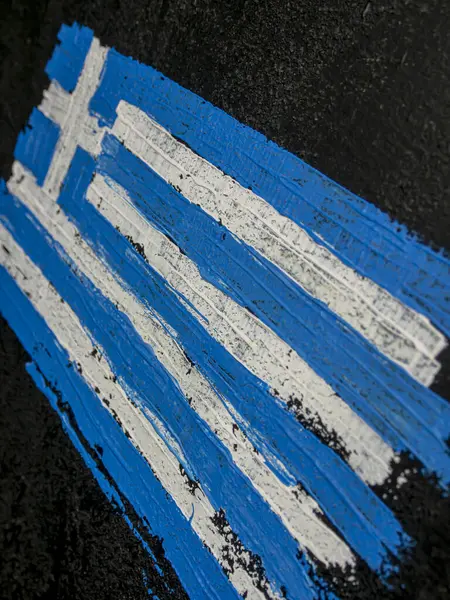 Yunanistan 'ın fırça boyalı bayrağı. Yunanistan 'ın el yapımı bayrağı.