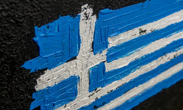 Yunanistan 'ın fırça boyalı bayrağı. Yunanistan 'ın el yapımı bayrağı.