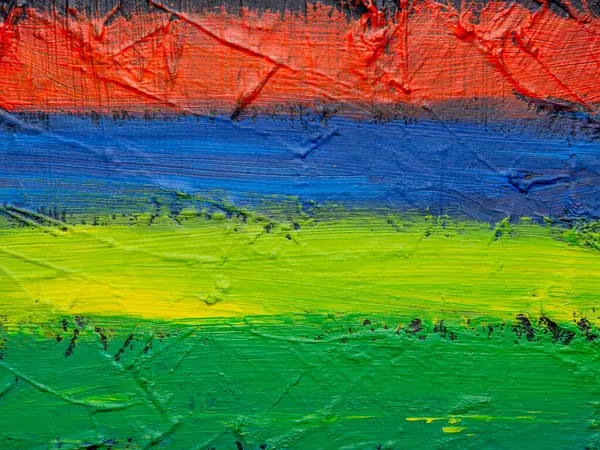 Fırça boyalı bayrak, Mauritius Cumhuriyeti 'nin el yapımı bayrağı. Tablo üzerinde soyut akrilik resim.