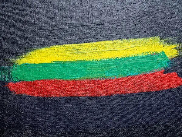 Litvanya Cumhuriyeti. Fırça boyalı bayrak, el yapımı Litvanya bayrağı. Tablo üzerinde soyut akrilik resim.