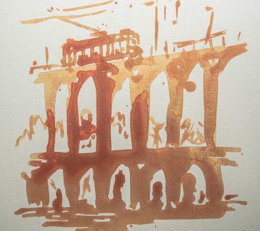 Lapa kemerleri, Rio de Janeiro el yapımı illüstrasyon. Brezilya, Rio de Janeiro şehri, Lapa viyadük.