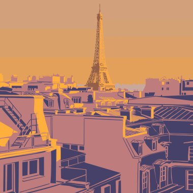 Paris 'in çatısından kuleye bak. Paris, Fransa.