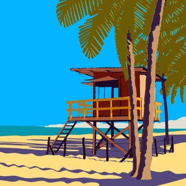 Rio de Janeiro 'daki garsonun kulesine bakın. Gün batımında cankurtaran istasyonu. Brezilya 'da boş cankurtaran kulesi.