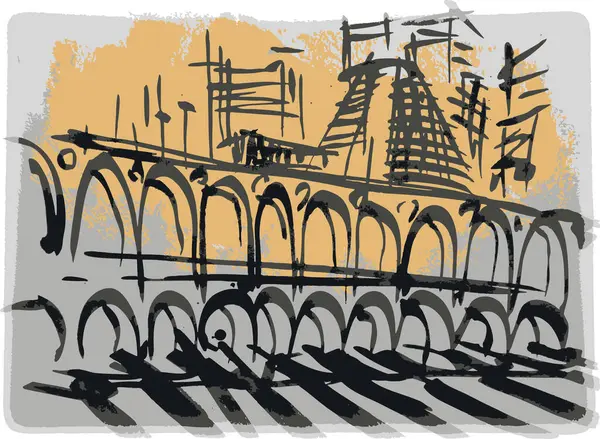 Lapa Kemerleri, Rio de Janeiro. Vektör grafik. Brezilya, Rio de Janeiro şehri. Lapa köprüsü, viyadük.