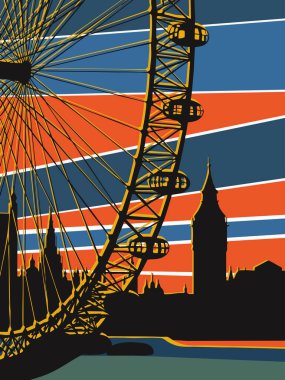 Dönme dolap, Londra, İngiltere 'de gözlem çarkı. Londra manzarasının tasviri.