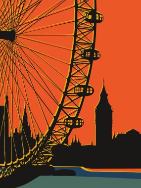 Dönme dolap, Londra, İngiltere 'de gözlem çarkı. Londra manzarasının tasviri.