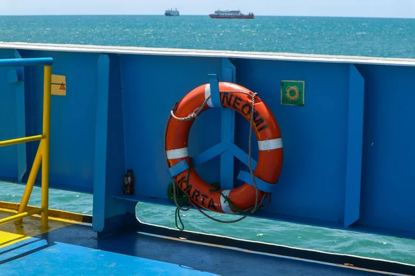 Orange Life Buoy Ship Lifebuoy Ring Life Hang Ferry Deck — Stock Photo, Image
