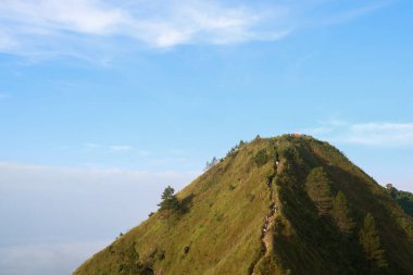 Güneşli bir günde Mountain Peak Andong tepesi. Magelang, Central Java, Endonezya 'daki Andong tepesi.