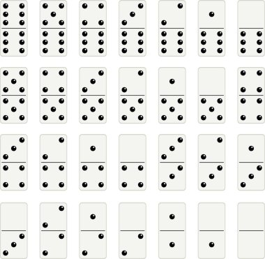 Domino takımı, siyah noktalı, beyaz parçalı 28 seramik.