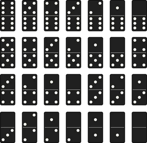 Domino Set Tiles Black Pieces White Dots — Stock Vector
