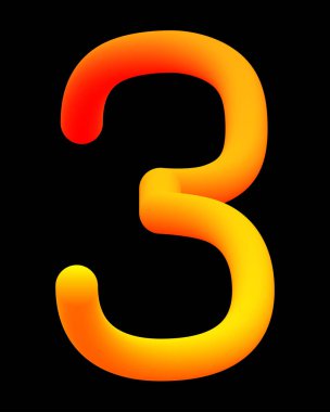 Erimiş metal ve siyah arkaplanda 3 numara.
