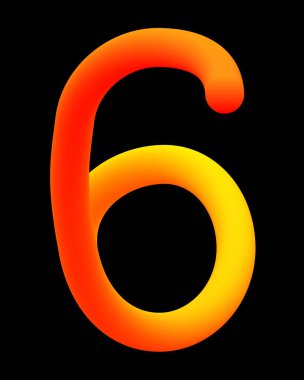 Erimiş metal ve siyah arka planda 6 numara.