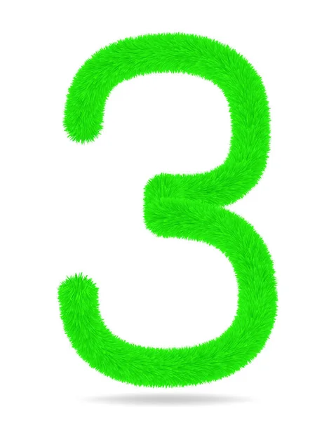 Nummer Groene Kleur Schattig Harig Witte Achtergrond Schaduw — Stockvector