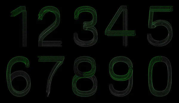 Yeşil Renkli Teknolojik Sayılar Seti Modern Dinamik Düz Tasarım Siyah — Stok Vektör