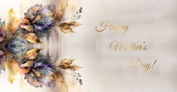 День Матері Елегантна Вітальна Листівка Вінком Акварельних Квітів — стокове фото