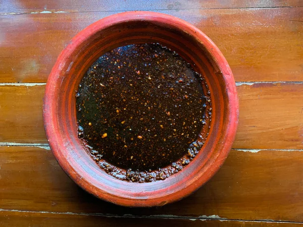 Sauce Soja Aux Haricots Purée Arachide Mortier Style Javanais — Photo