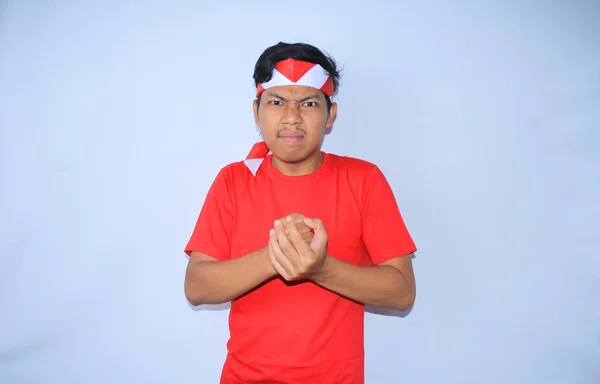 Arg Indonesisk Ung Man Höja Händerna För Att Slå Handflatan — Stockfoto