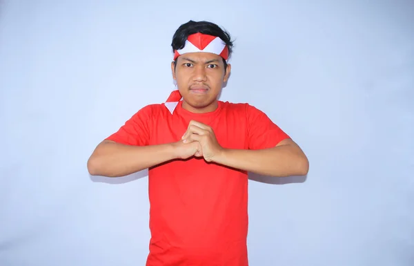 Joven Indonesio Enojado Levantando Las Manos Para Golpear Palma Con — Foto de Stock