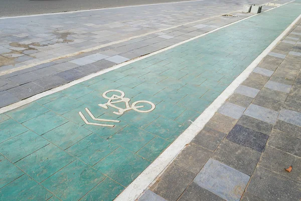 bicycle lane, traffic, city transportation and eco-friendly concept, green bicycle lane with bicycle signs