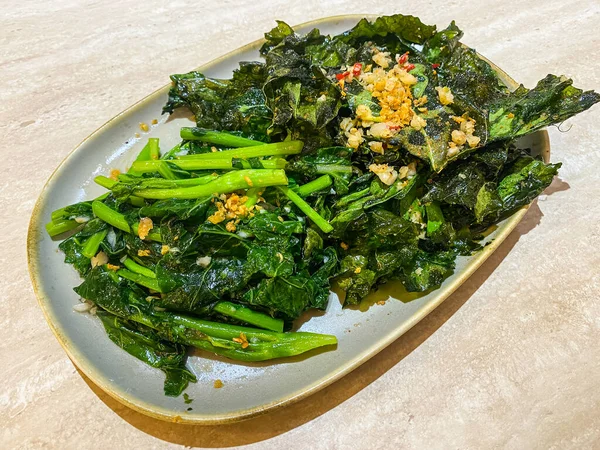 Hong Kong Kale Rühren Gebraten Austernsoße Chinesisches Kailan Gemüse Gedämpft — Stockfoto