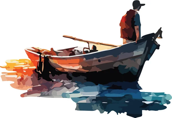 Pescador Colorido Vetor Impressão Ilustração —  Vetores de Stock