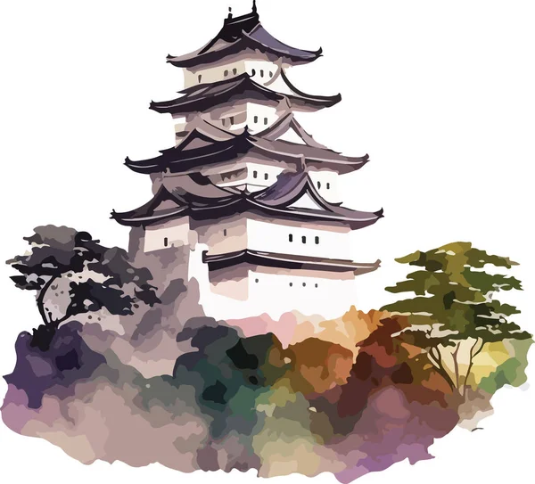 彩色日本の寺ベクトル イラスト — ストックベクタ