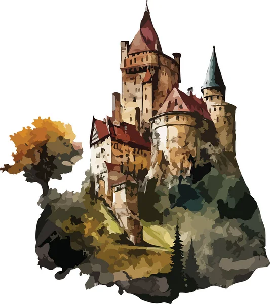 Colored Castle Vector Print Illustration — Stock Vector