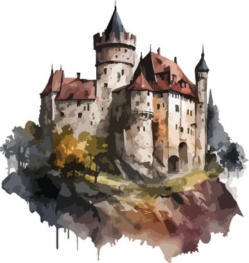 Colored Castle Vector, Print, Illustration clipart