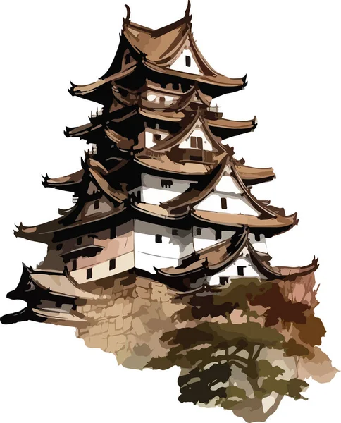 Farbiger Japanischer Tempelvektor Druck Illustration — Stockvektor