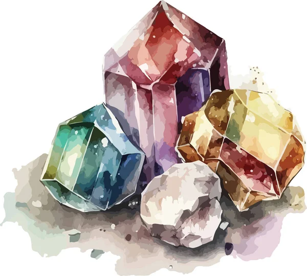Colored Gems Vector Print Illustration — Stock Vector