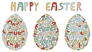 Modern mozaik tekniğinde yapılmış üç farklı yumurtadan oluşan bir set. Üzerinde 