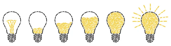 Set Light Bulbs Percentage Filling Electricity Consumption Chart Illustration Presentation — Stock Vector