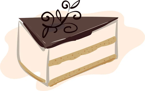 チョコレートと装飾の小枝とスフレおいしい美しい光沢のあるケーキ ベクトル画像 — ストックベクタ