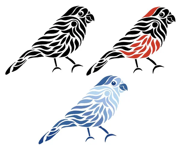 Zestaw Zimowych Ptaków Różnych Kolorach Wizerunek Wektora Nadaje Się Tatuażu — Wektor stockowy