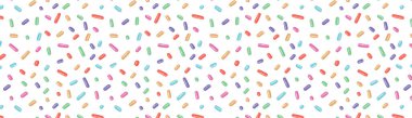 Konfeti ya da donut serpiştirilmiş şenliksiz şenlik. Tekrarlanan arka plan, tatil, doğum günü, hediye kağıdı, dekorasyon için vektör illüstrasyonu.