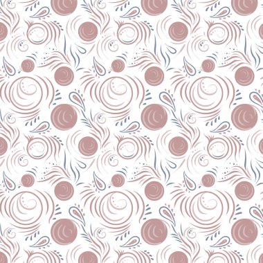 Beyaz arkaplanda soyut pembe desen, boho tarzı ya da geleneksel süs olarak. Doğulu ve Slav motifli kusursuz vektör deseni. Kumaş, ambalaj kağıdı, giysi, iç dekorasyon için.